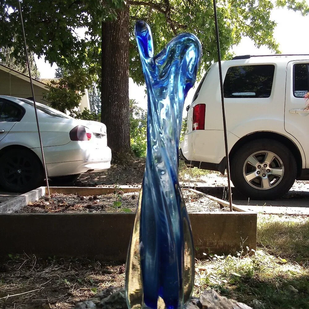 Vintage MCM 3 Finger Swung Vase Art Glass Cobalt Blue